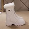 Мода 2024 Новые зимние ботинки Женские нескользящие верхние ботинки Женская обувь Внутренняя толстая подошва плюшевые хлопковые ботинки Ботинки со шнуровкой и средним рукавом