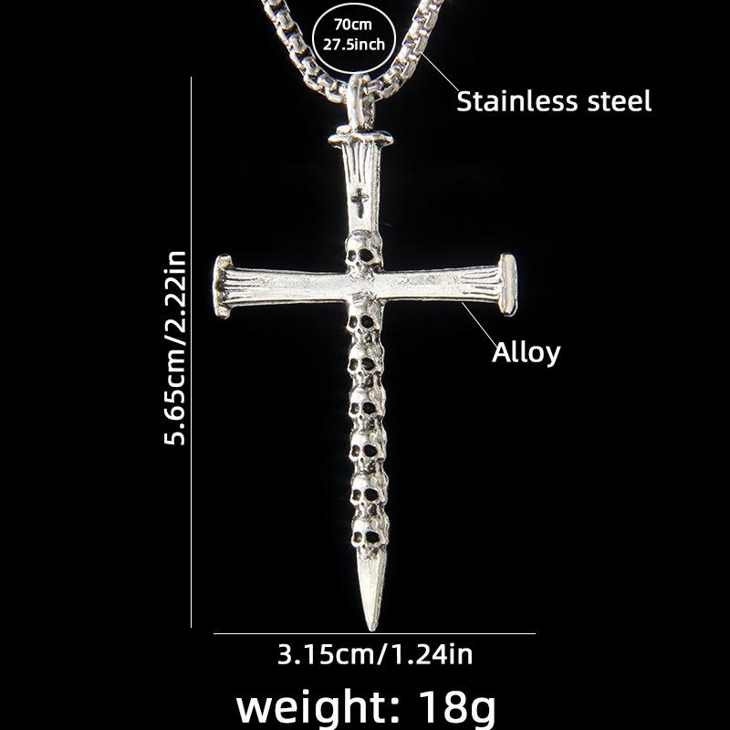 Hip-hop Mini Skull Cross Stainless Steel Necklace for Men, Personalized Dominant Long Sweater Chain Accessory