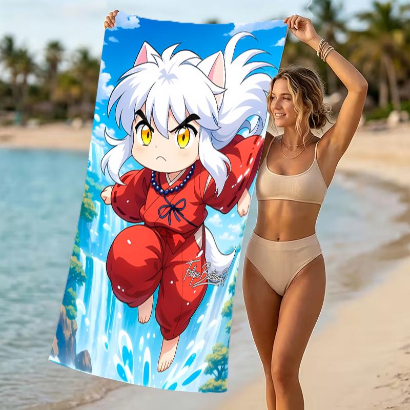 Beach Towel with Inuyasha Pattern - soft,absorbent,machine washable Lightweight&Modern,swimming,Travel Essentials