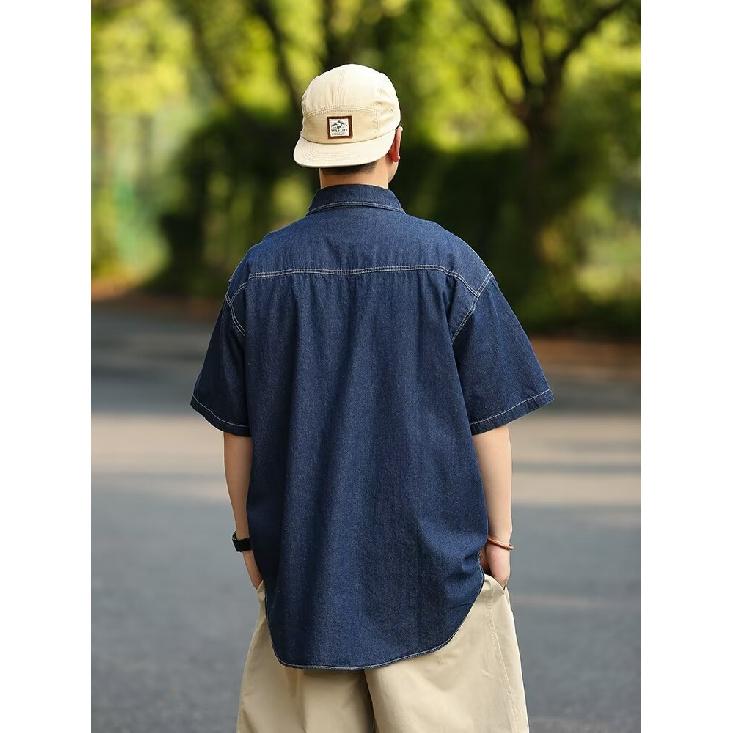 Японский ретро модный бренд летняя свободная джинсовая рубашка с короткими рукавами художественная молодежная рабочая рубашка мужская и женская многослойная куртка