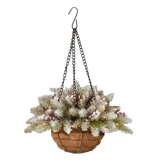 Yousheng Christmas Hanging Baskets Pre-Lit Artificial Basket with LED Lights Pine Cones Berries Winter Outdoor Planter for Outside Porch Front Door