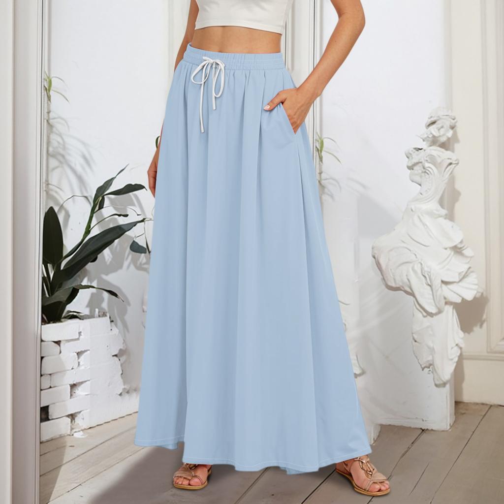 Women's Flowy Flared Ruffle Hem A Line Maxi Skirts Elastic Waist Elegant Tiered Layer Boho Long Skirts