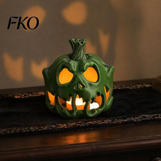 Unique Halloween Skull Decor 3D Printed Pumpkin Candle Holder, Hollow Design Table Centerpiece Figurine, Multifunctional Ambient Lampshade for