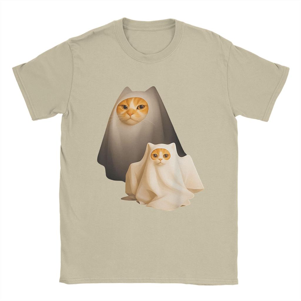 Ghost Cat Meme  Halloween Cotton T Shirt For Man Summer  Streetwear T-Shirts O-Neck Novelty Tees Big Size Custom DIY Tops