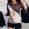Korean Fashion Women Style Autumn Slim Fit Color Block Blouse Long Sleeve Shirt