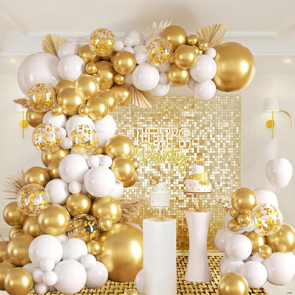 Wedding Anniversary White Balloons Garland Metallic Gold Confetti Balloon Arch Kit Home Birthday Party Baby Shower Decoration