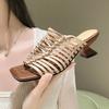 Woven Sandals Women's Summer 2025 New Thin Straps Hollowed Out One-pedal Thick-heeled Slippers Simple and Fashionable Versatile Women