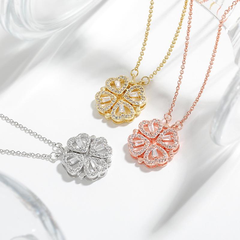Two-wear Love Flower Pendant, Heart-to-heart, Niche Design Sense, One-piece Multi-wear Heart-shaped Four-leaf Clover Necklace