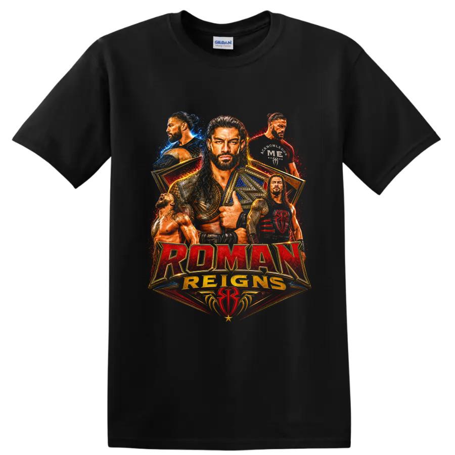 Roman Reigns Wrestling Champion T Shirt Red Gold Portrait Graphic Fan Tee Gift