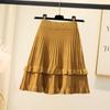 Вязаная юбка женская осень-зима с высокой талией плиссированная юбка трапециевидной формы с рюшами однотонная эластичная талия