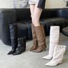 2025 Autumn and Winter Removable Two-wear Round Head Thick Heel But Knee Boots Retro Rivet Thin Tall Stacking Boots