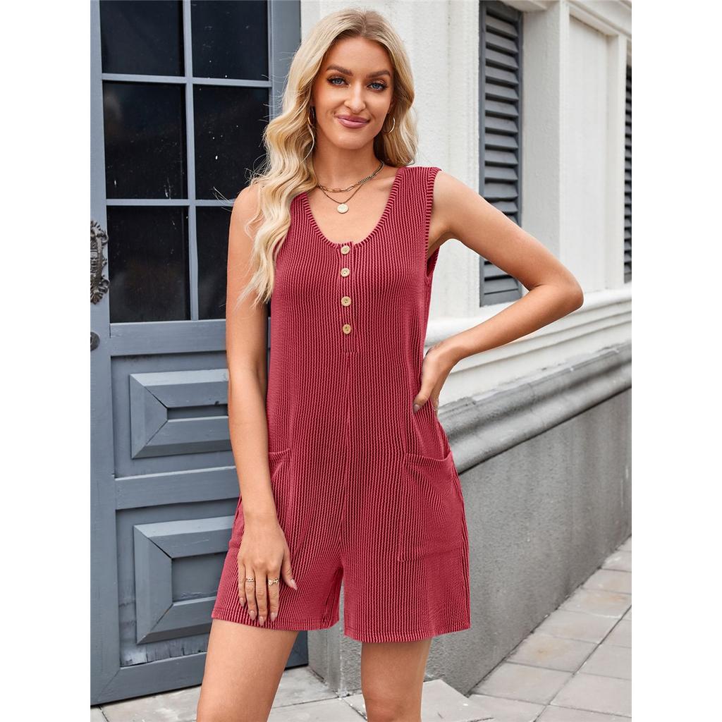 Женский летний полосатый повседневный комбинезон без рукавов