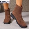 Women Ankle Boots Mid Heels Suede Zipper Shoes 2025 Trend Winter New Chunky Snow Chelsea Boots Casual Fashion Pumps Mujer Botas