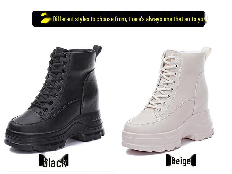 2025 Новые женские ботильоны в британском стиле - Осенняя коллекция, Универсальные ботинки Мартина на толстой подошве с внутренней платформой для стройнящего эффекта