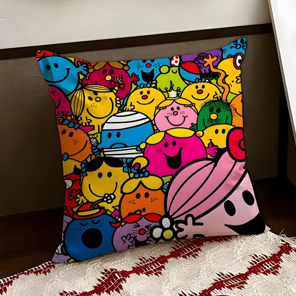 Mr Men and LLittle Miss Cushion Cover Reversible Soft Durable Pillow Cover Home Car MultiScene Use for Daily Comfort