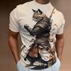 3d Samurai Cat Print Short Sleeve T-Shirt For Men New Retro Men's T-Shirt Fashion Oversized Man Clothes Quick Dry Tees Tops 2024