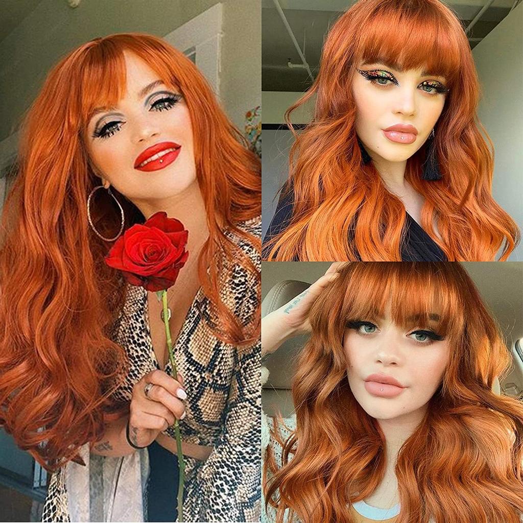 MERISIHAIR Оранжевый парик с челкой Cospaly, длинный волнистый парик для женщин, синтетические парики, термостойкие, 24 дюйма