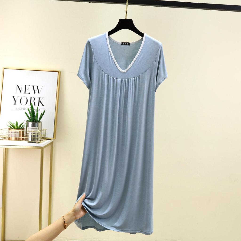 Большие размеры от M до 6XL Модальное платье-ночнушка с V-образным вырезом Летнее женское свободное домашнее платье Однотонное повседневное длинное ночное платье Комфортная домашняя одежда