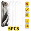 5PCS Transparent Tempered Glass For iPhone 16 15 Pro Max Screen Protector