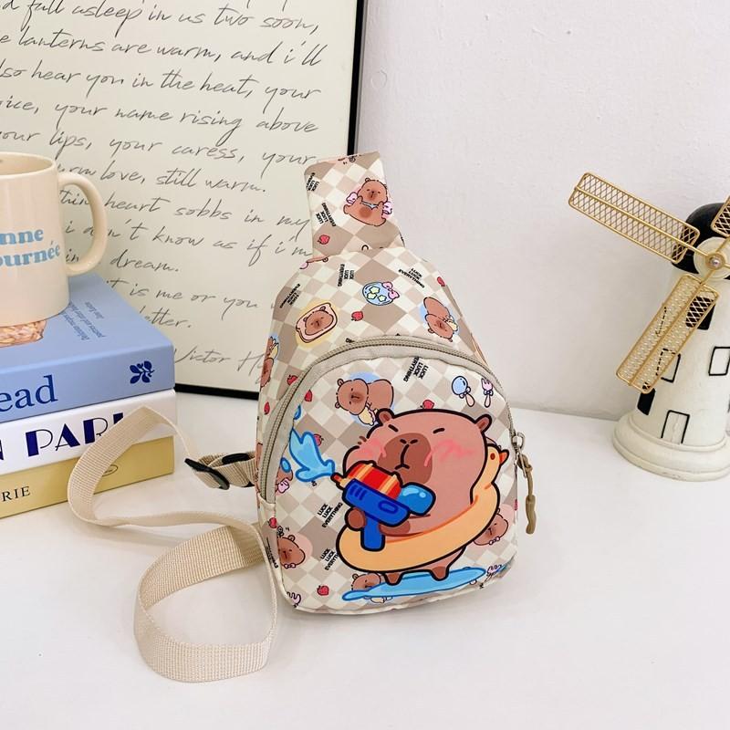 Cartoon Cute Capybara Printed Children Shoulder Bag Chest Pack For Outdoor Use