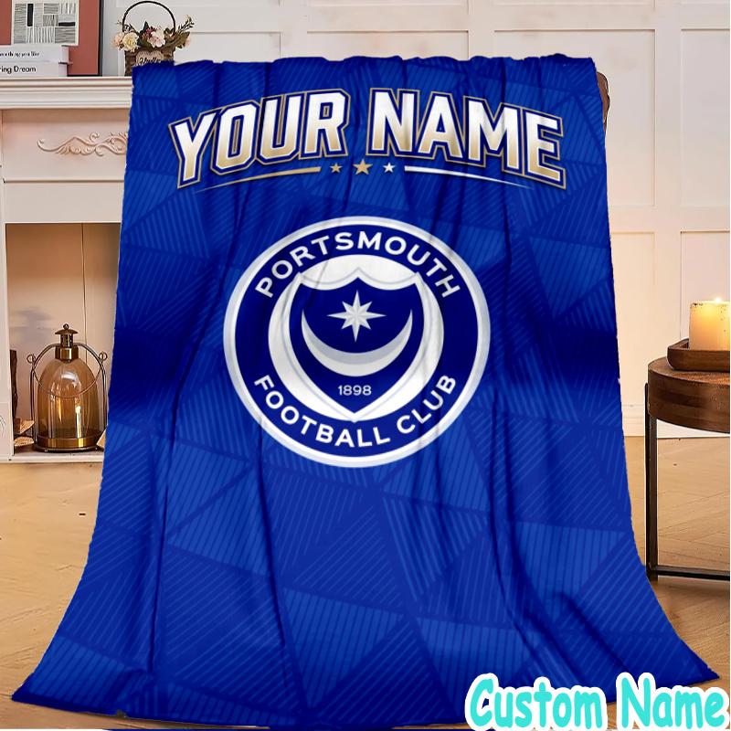 Custom Name Portsmouth Football Club Flannel Blanket Seasonal Universal Blanket For Indoor/outdoor, Perfect For Bedroom Sofa birthday gifts