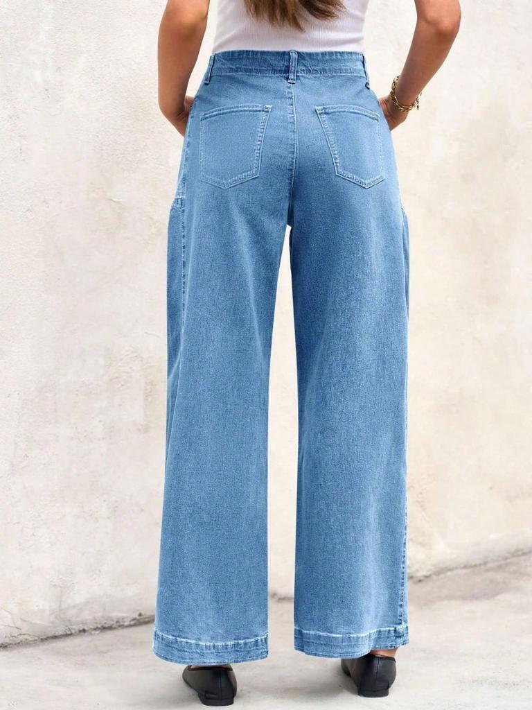 Women's High Waist Wide Leg Jeans Stretch Denim Baggy Loose Fit Pants with Pockets