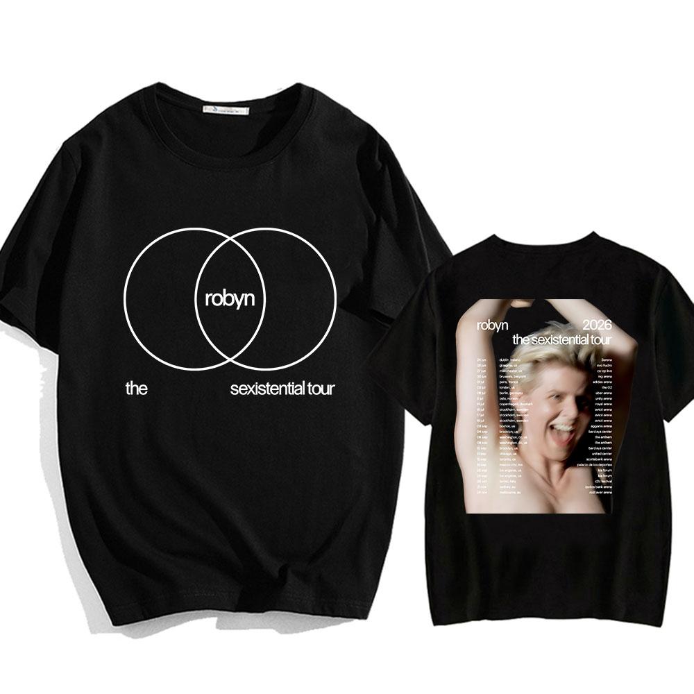 Футболка Robyn The Sexistential Tour 2026 Летняя с коротким рукавом Хлопок Мужские футболки Круглый вырез Модная Свободная Мужские//Женские Футболка с принтом Мерч