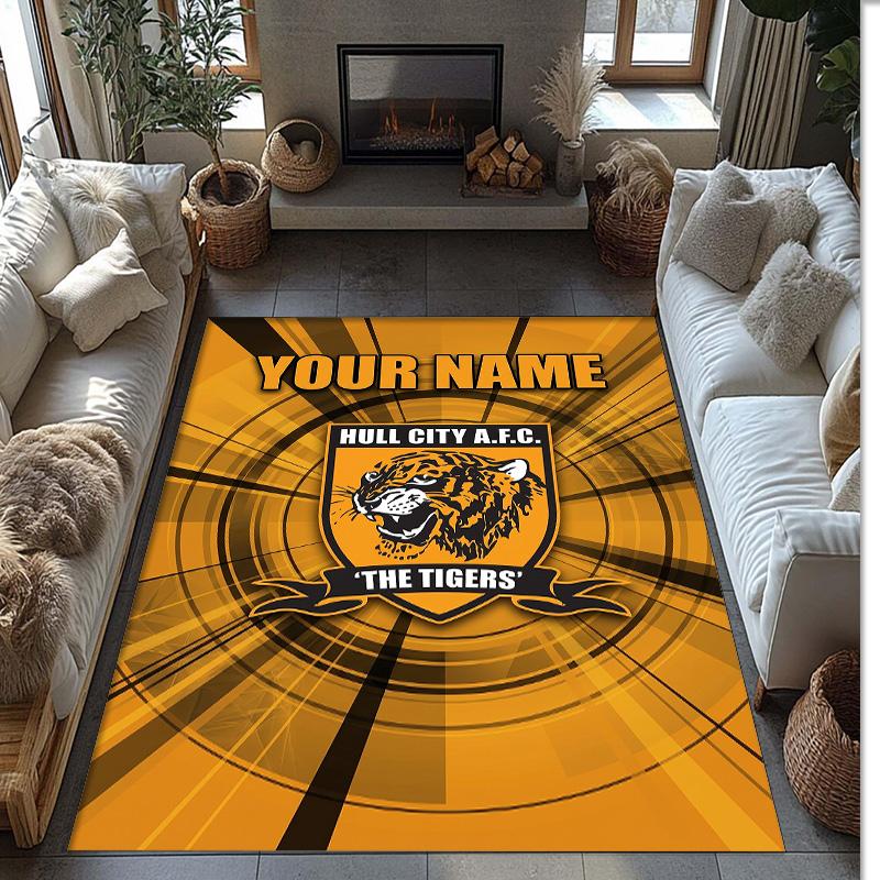 Hull FC Crystal Velvet Rug, Custom Name Text Personalized Non‑Slip Floor Mat for Home Decor Gift