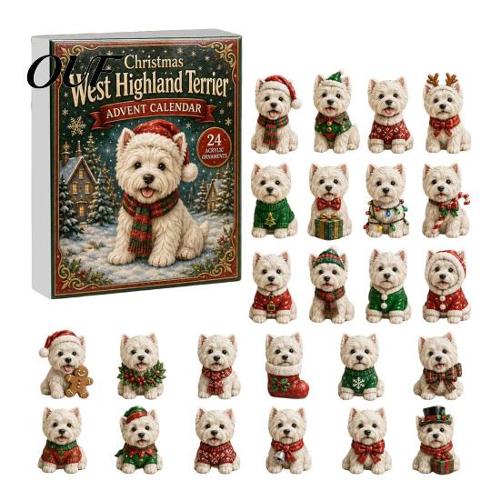 Holiday Decoration Accessories 24 Days Cute Dog Advent Calendar 2026, 2D Acrylic Puppy Ornaments Christmas Tree Hanging Countdown Calendar,