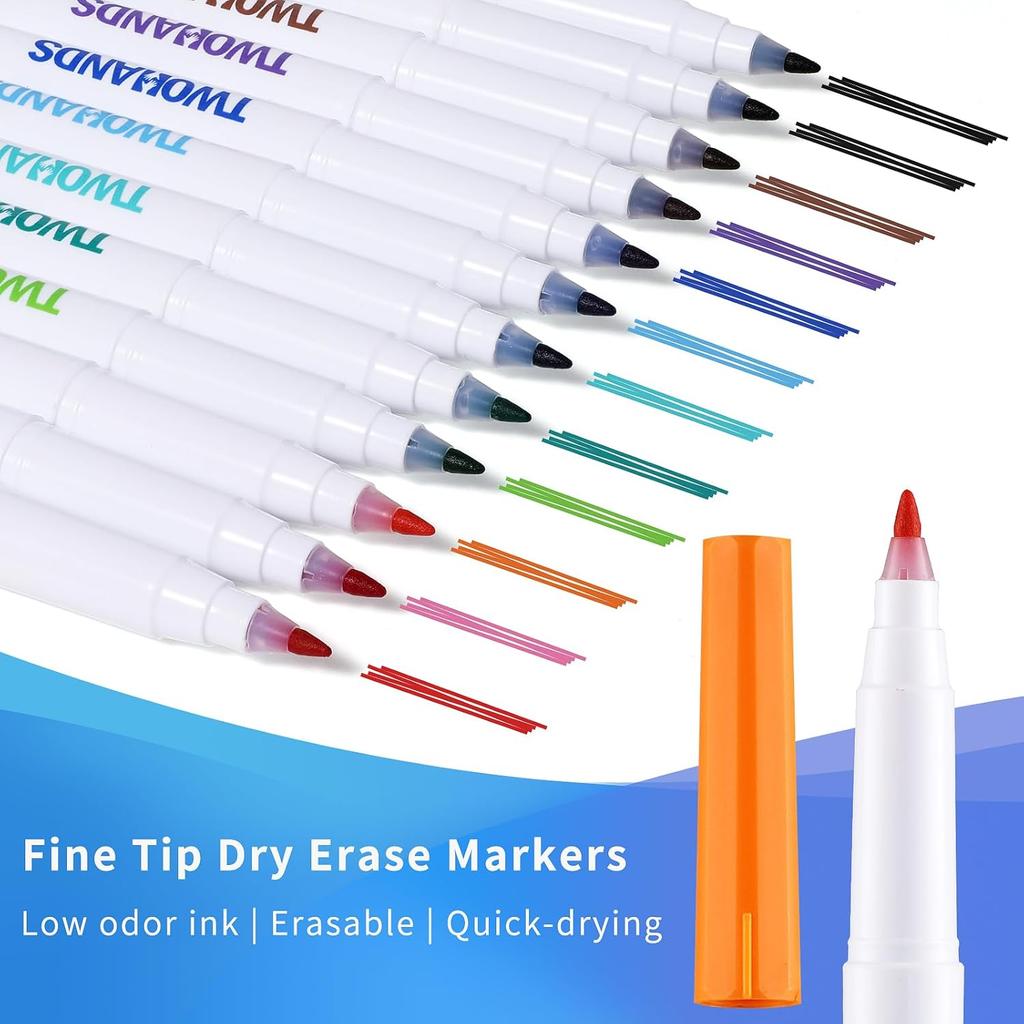TWOHANDS Dry Erase Markers Fine Tip,Ultra fine Extra Fine Point 0.7mm,Low Odor,11 Assorted Colors,Whiteboard Markers for Office,Home,or Planning