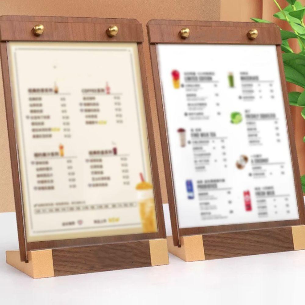 A4/A5 Walnut Wood Menu Clipboard Non-slip Base Table Top Sign Display Shelf Office