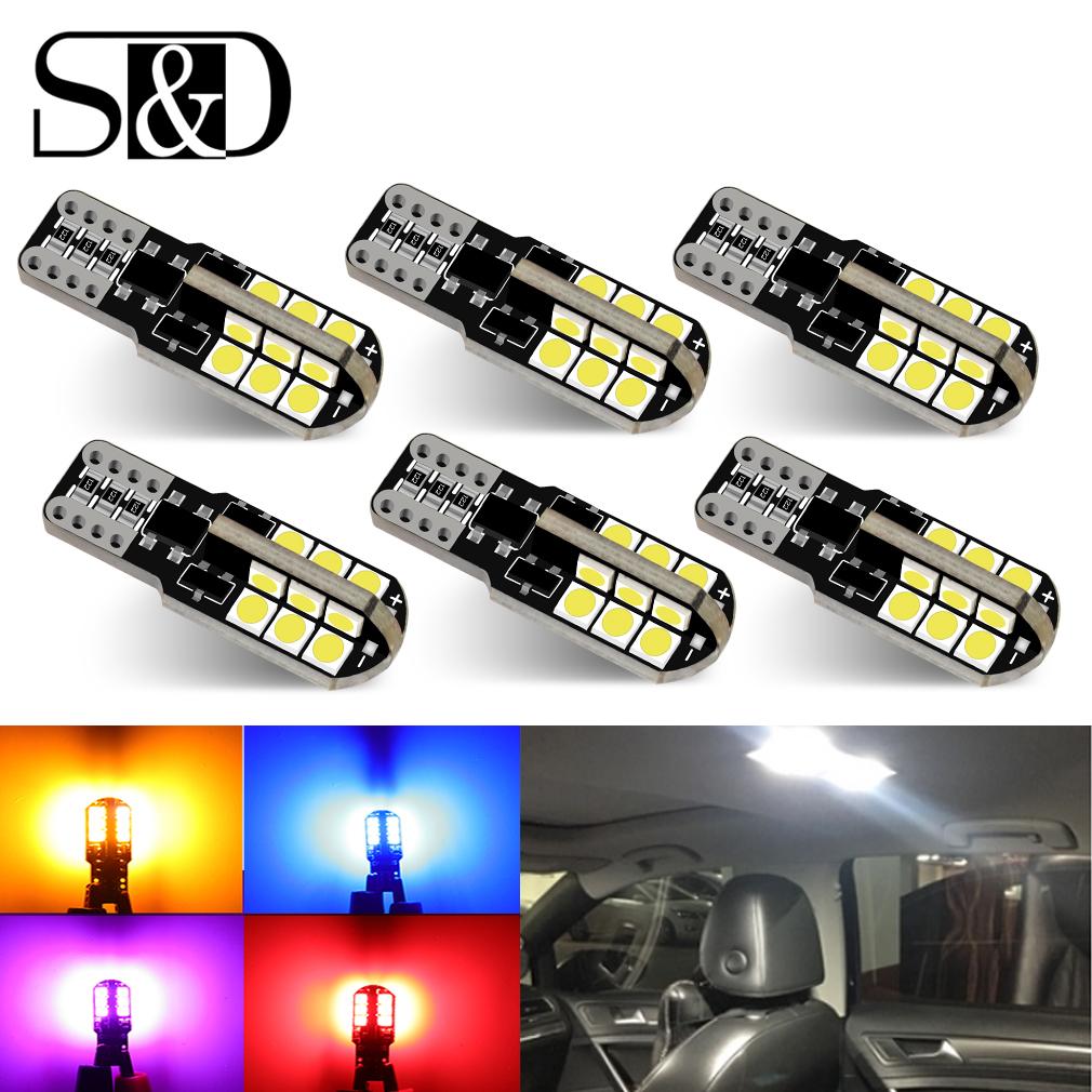 6Pcs T10 Led Canbus W5W Led Bulbs WY5W 168194 Error Free Car Interior Lights Купол номерной знак габаритный фонарь 6000K Белый 12V