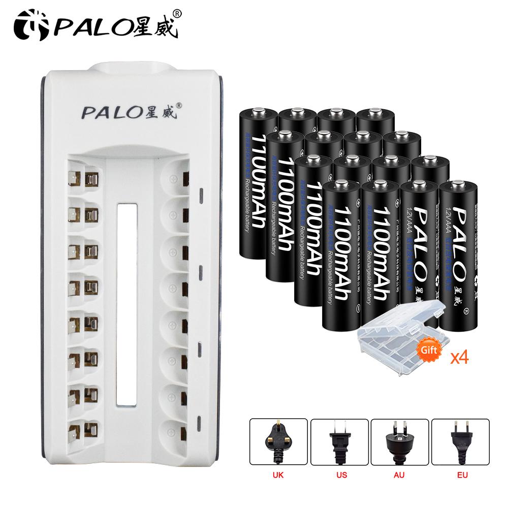 Зарядное устройство для аккумуляторов AA, AAA, 8 слотов, светодиодный дисплей, интеллектуальная зарядка + 16 шт., Nimh-аккумуляторы AAA, 1100 мАч, 1,2 В