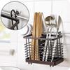 VANRA Chopstick Holder Cutlery Stand Drainer Holds Spoons and Forks Stainless Steel 2 Compartments with Hook (Brown)