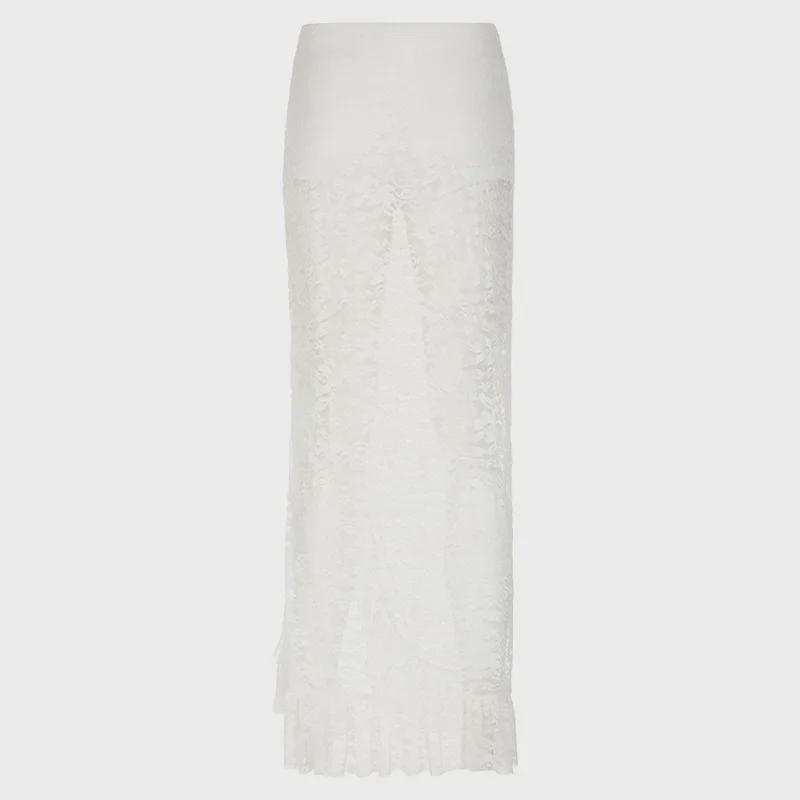 2024 Elegant Lace Slit Skirt with Bowknot & Ruffles