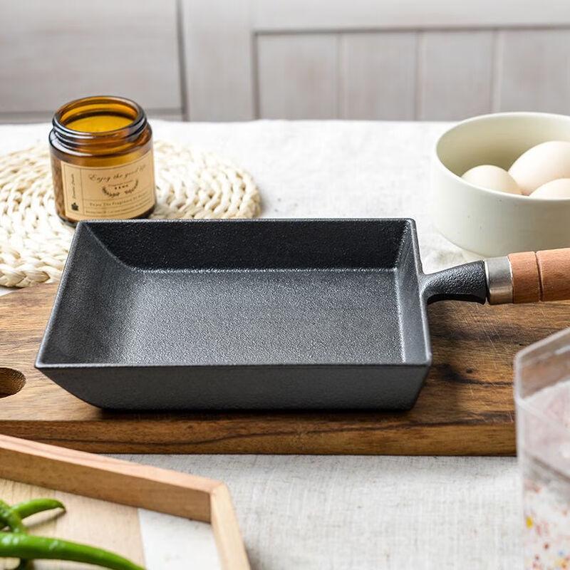 ZMR Cast Iron Square Mini Tamagoyaki Frying Pan with Cedar Wood Lid