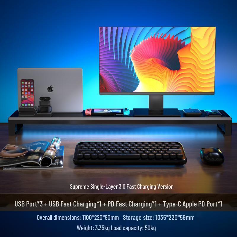 Gecko Double-Layer USB-C Monitor Riser with Expansion & Charging