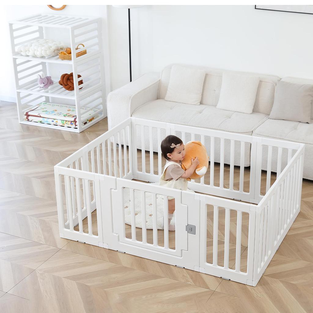 unumum Просто положите его, деформируется, легко подходит для хранения с удобным белым манежем, на, забор, 115-150 см, 2-сторонний забор, сборный, нескользящий,