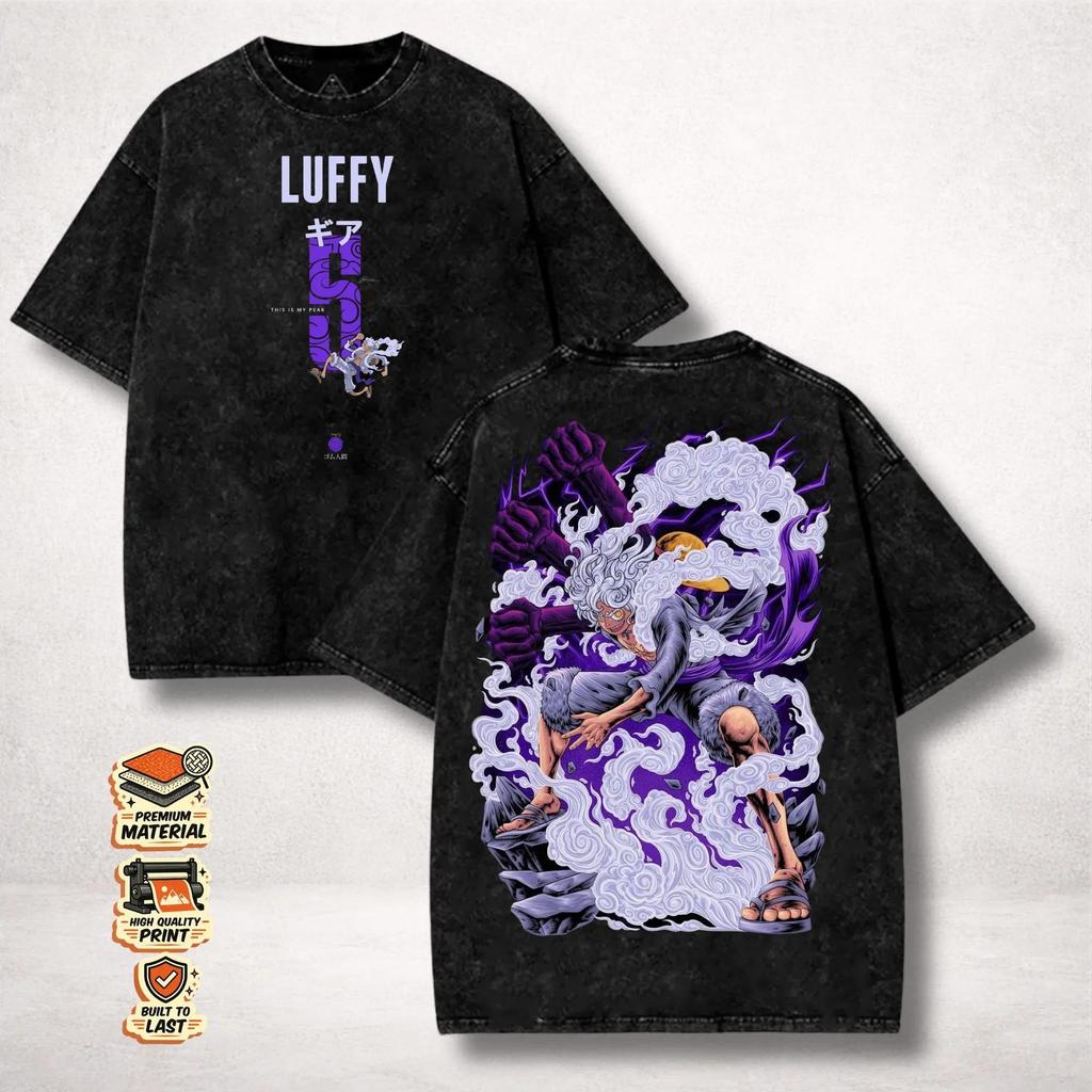 2026 One Piece Шанкс Рыжие Волосы Король Пиратов Футболка Мужская Женская Винтажная Стиранный Черный Графическая Футболка Печать на Спине Аниме Уличная Одежда
