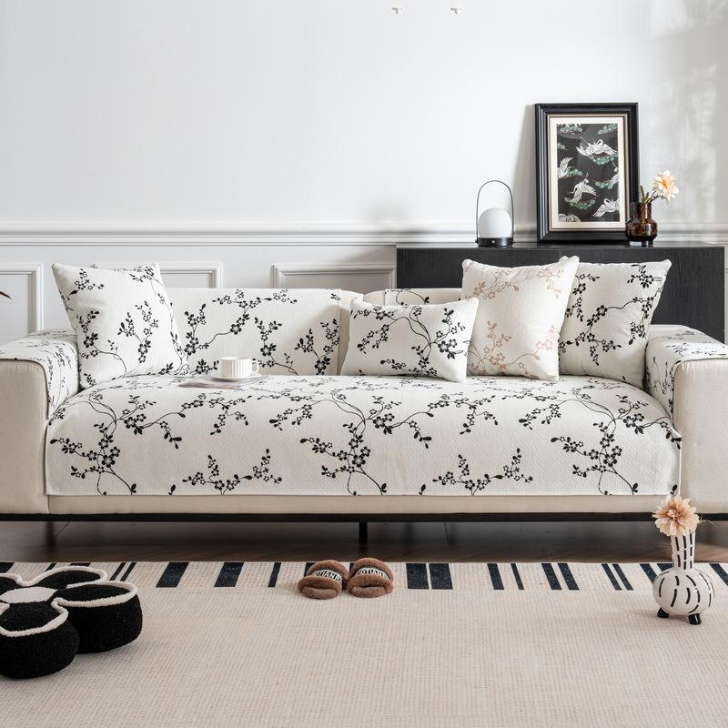 Мягкая роскошная подушка для дивана в стиле ретро, ​​простая современная универсальная нескользящая синельная спинка на четыре сезона, тканевый чехол