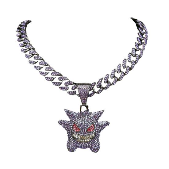 Кубинское ожерелье с мультяшным кулоном, блестящие стразы, инкрустация, фиолетовый, золотой, серебряный цвет, сплав, мужское и женское ожерелье, модные аксессуары, подарок