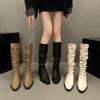 Spring and Autumn New Thick Heel Fold Pile Long Knight Boots Pointed Low Heels Casual Elegant Temperament Sleeve Slim Boots