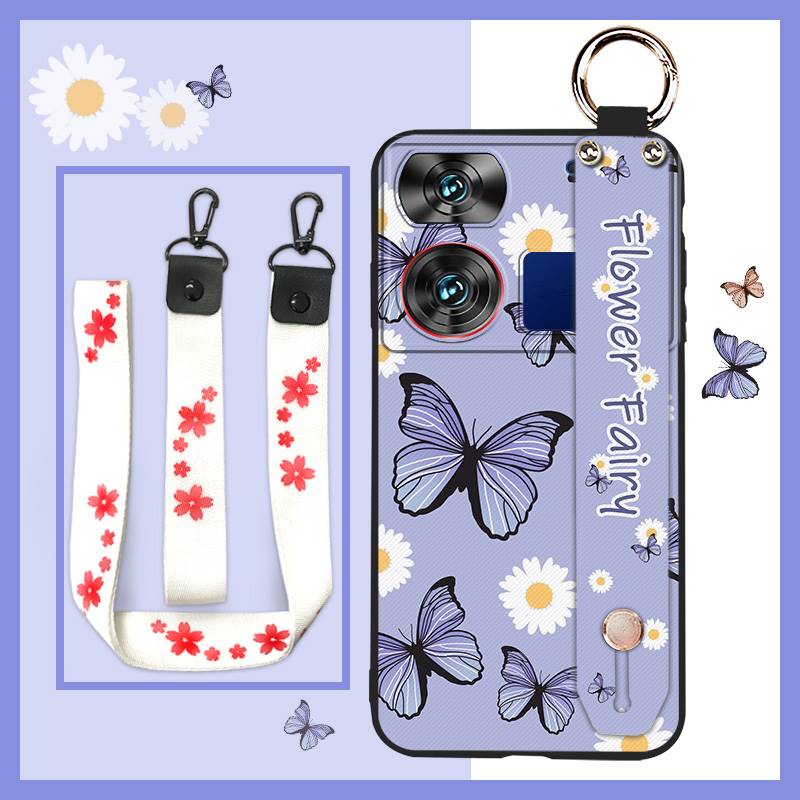 Waterproof Kickstand Phone Case For ZTE Nubia Z60 Ultra Oil Painting Soft Case Fashion Design Flower Anti-knock Lanyard