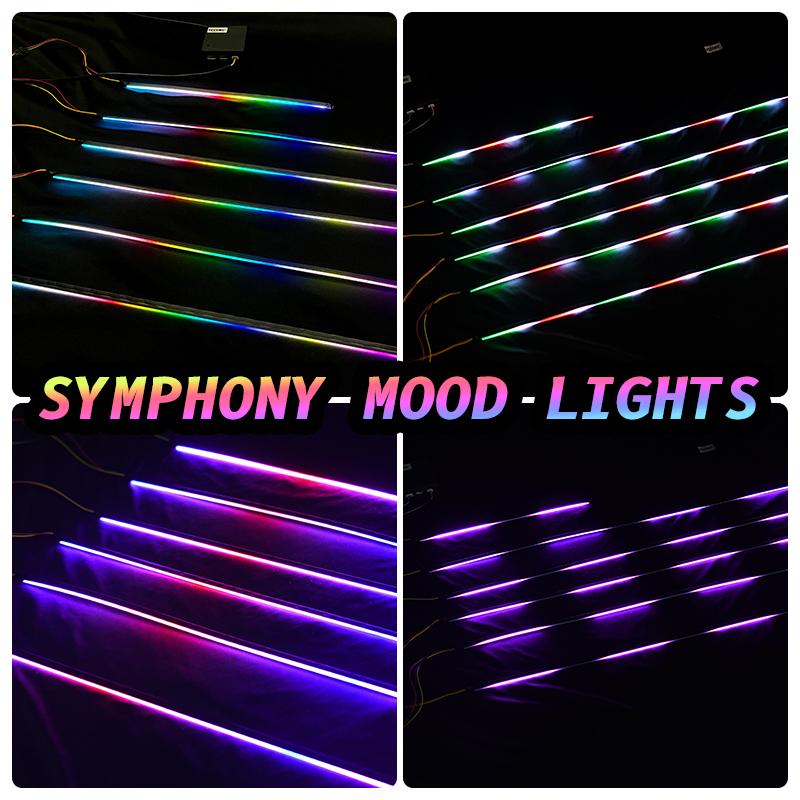 RGB Symphony Car Ambient Mood Light Внутренняя акриловая направляющая светодиодная лента для украшения интерьера Атмосферная лампа Управление через приложение