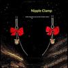 [TG823]Nipple Clamps Black Red Purple Satin Bow Gold Chain Jingle Bells For Intimate Play Cosplay Lingerie Wear