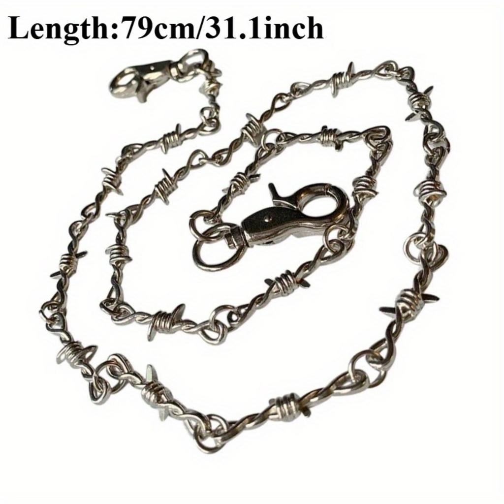 1pcs Chain Necklace Pants Waist Punk Chain Pants Men's Jewelry Barbed Wire Jeans Silver Necklace Men's and Women's Necklace Pants Chain Body Chain