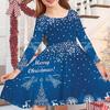 Весеннее повседневное платье с 3D синими звездами и буквами для девочек, платье с круглым вырезом и длинными рукавами, детское платье принцессы на Рождество