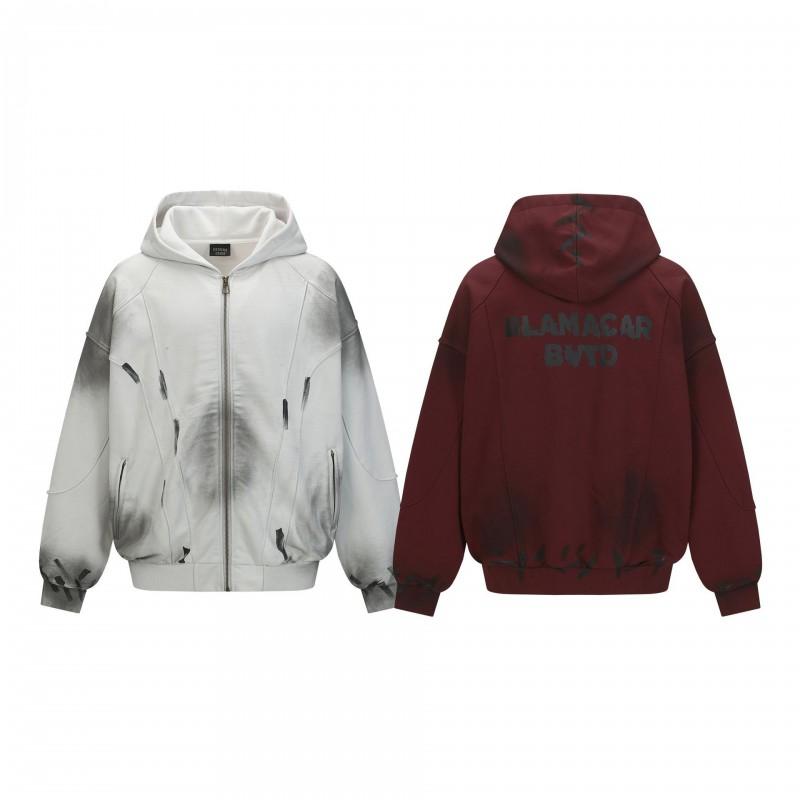 Mens Oversized Hoodie With Graffiti Print Washed Distressed Streetwear Sweatshirt Cotton Blend Fall Apparel