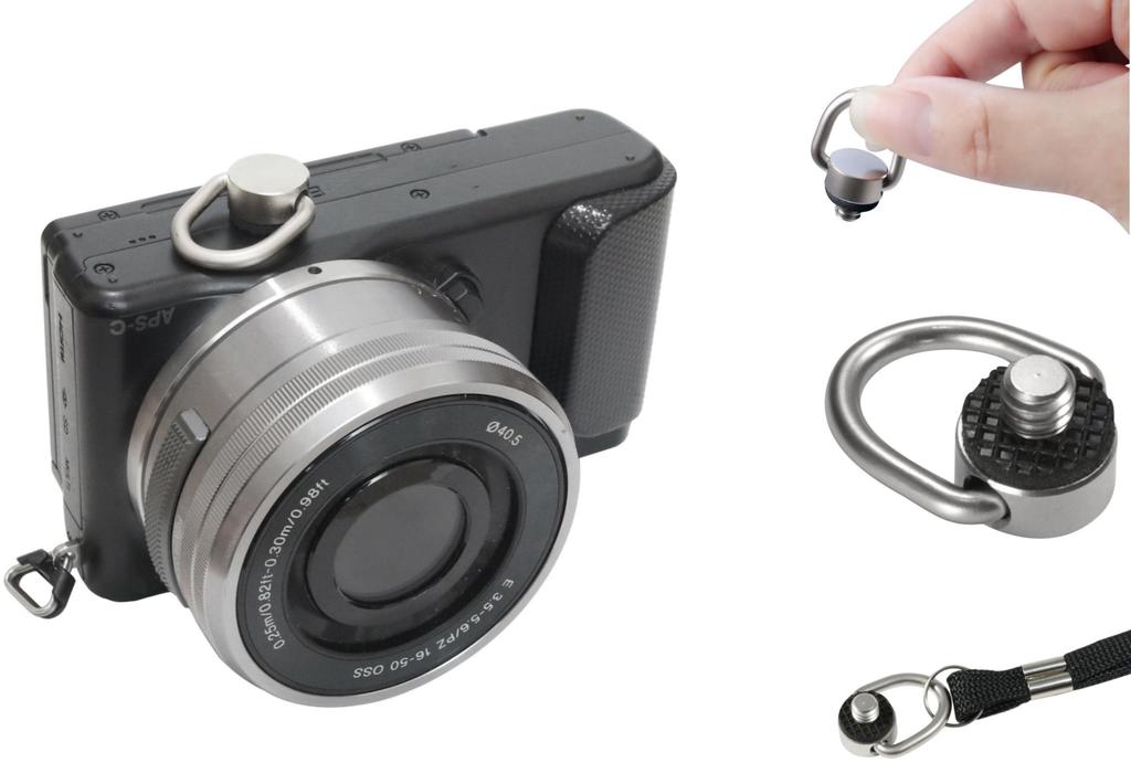 Camera Strap Adapter with Quick Release Screw for Wrist Holder and Photography 1/4" D-Ring, Support, BXN-WS (Black)