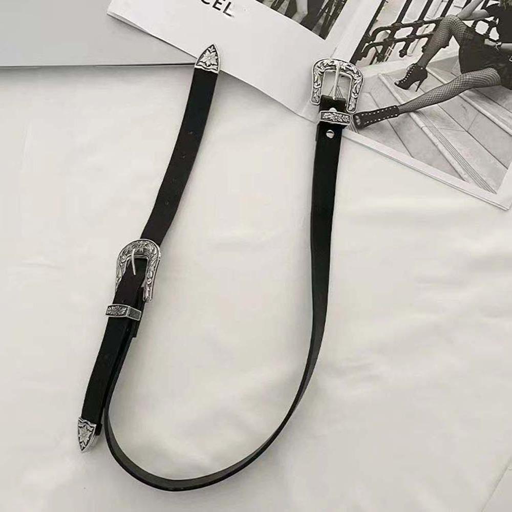 Cool Carved Buckle Belt American Style PU Vintage Waistband Fashion Double Buckle Waist Belt Party